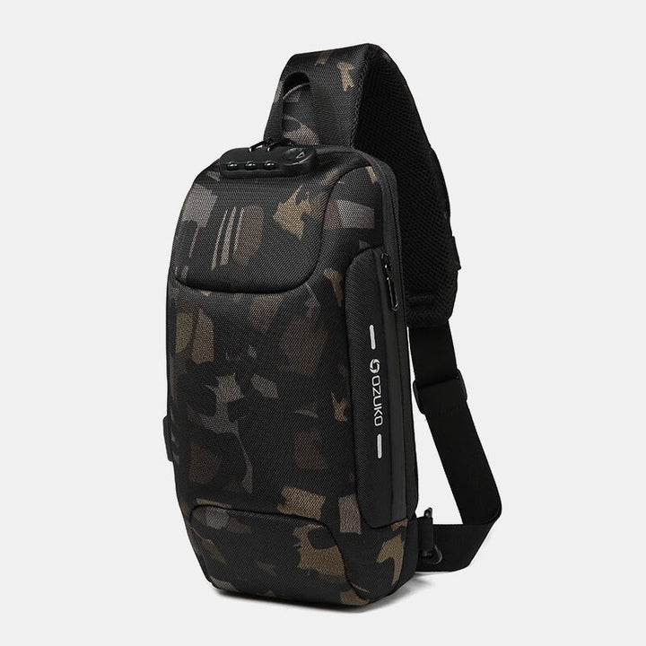 Modische Schultertasche mit mehreren Taschen, Brusttasche mit Passschloss und USB-Ladeanschluss
