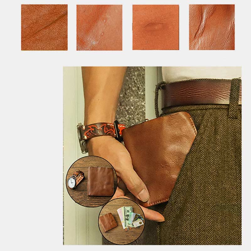 Ledergeldbörse für Herren, doppelt faltbar, Vintage, kurze Geldbörse mit Reißverschluss - image 14