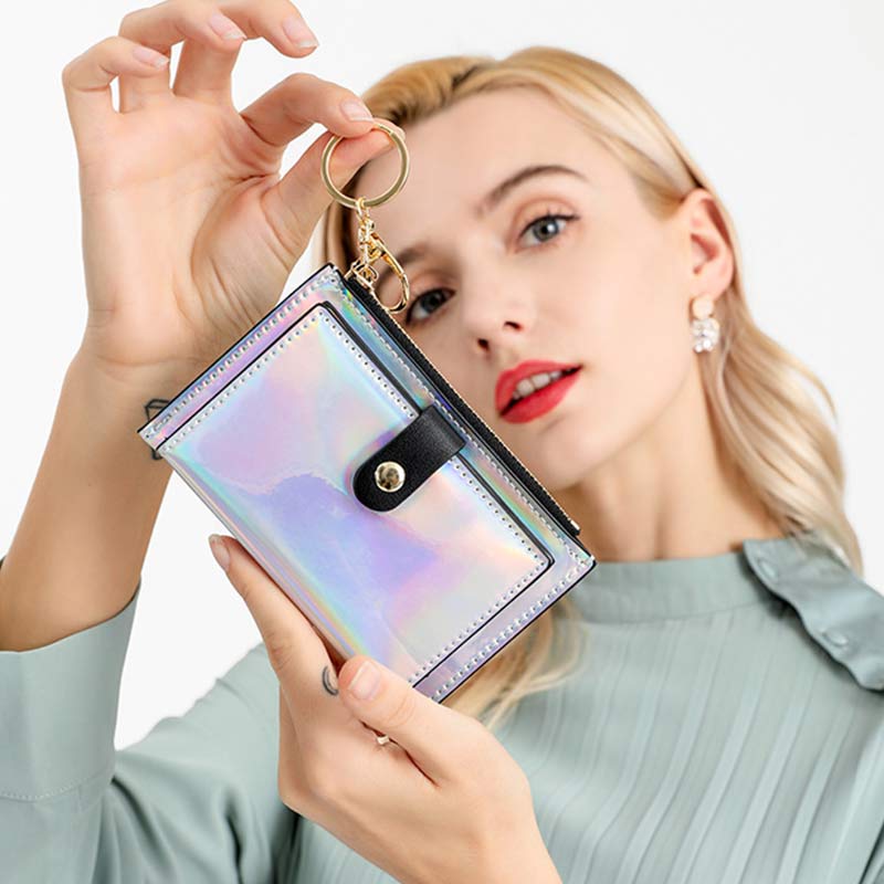 Schillernder Laser, minimalistischer Kartenhalter, Münzfach, Geldbörse für Frauen und Mädchen