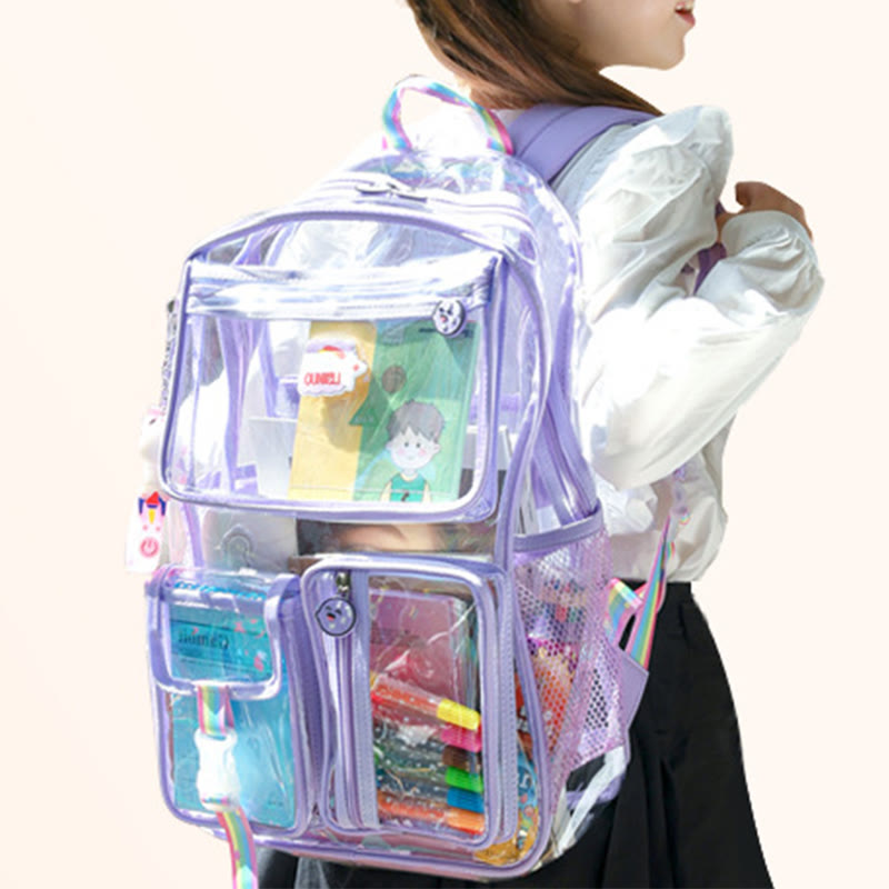 Transparenter Rucksack für Schüler, große Kapazität, Freizeit-Tagesrucksack aus PVC