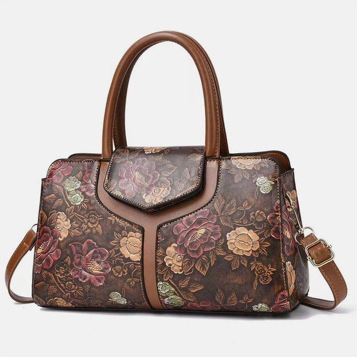 Retro Floral Emboss Handtasche Damen Horizontale Umhängetasche aus Leder