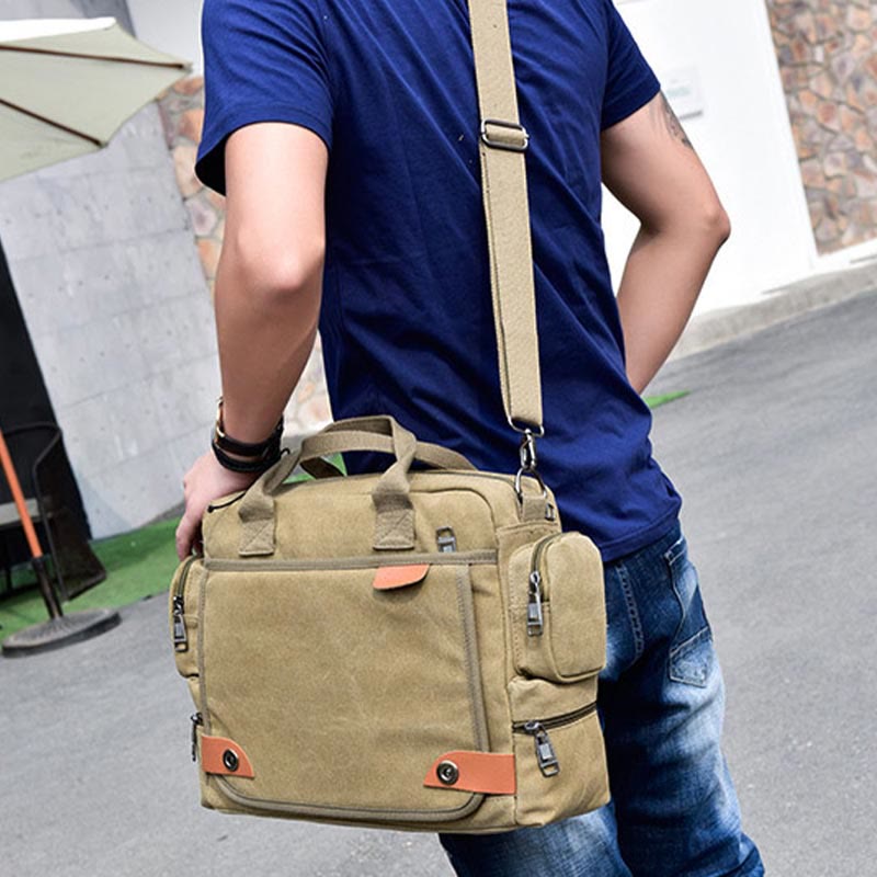 Messenger Bag für Herren, lässige Umhängetasche aus Canvas mit mehreren Taschen