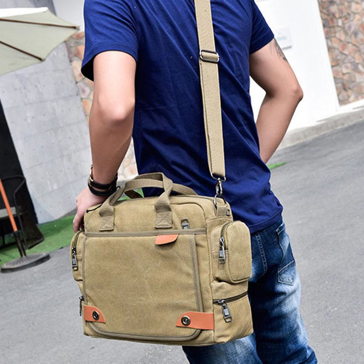 Messenger Bag für Herren, lässige Umhängetasche aus Canvas mit mehreren Taschen