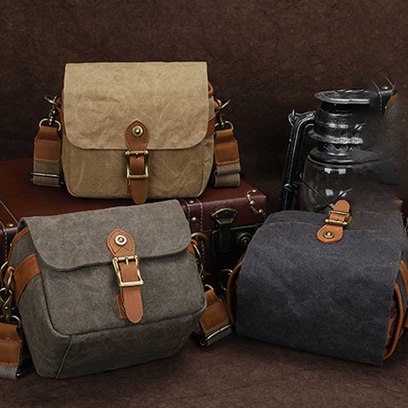 Wasserdichte Schulterkameratasche aus Canvas im Vintage-Stil