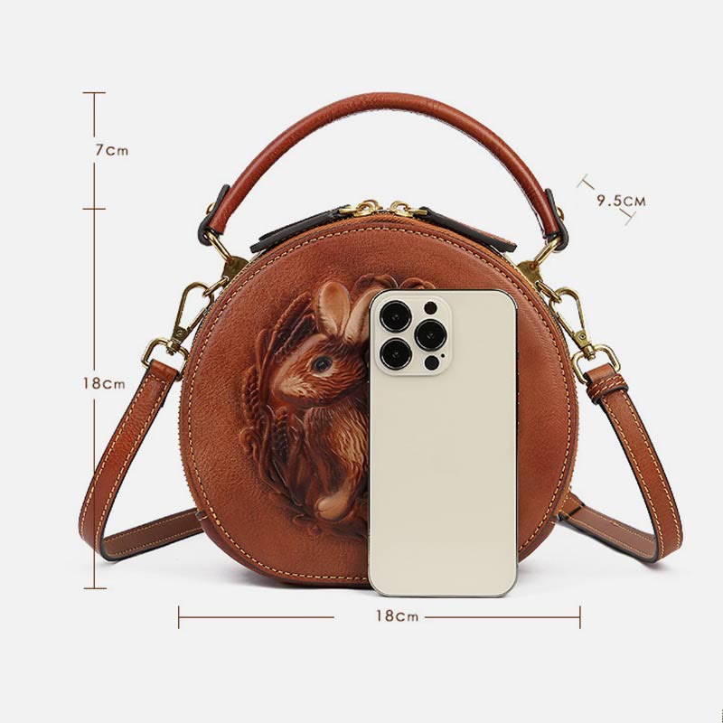 Retro Hase Prägung Handtasche Folk Custom Crossbody Leder Geldbörse