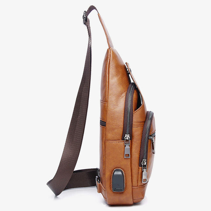 Schultertasche aus echtem Leder, Umhängetasche, Rucksack für Herren, zum Wandern, Reisen, Tagesrucksack