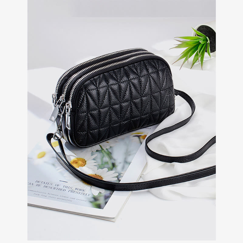 Elegante Umhängetasche für Damen mit drei Fächern und Rautenmuster-Stickerei