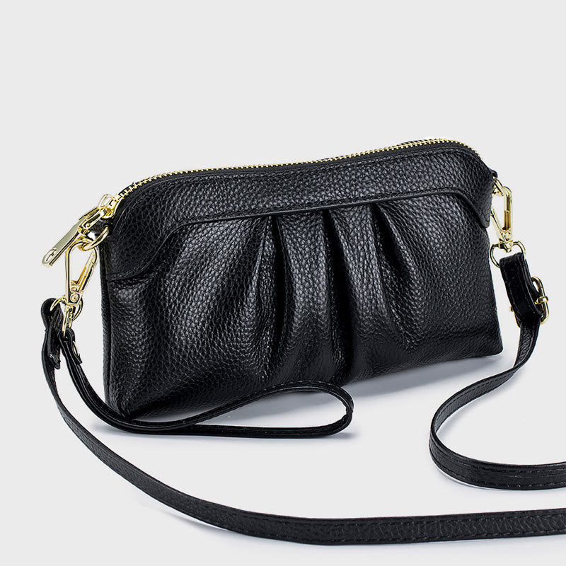 Clutch aus echtem Leder für Damen, Handgelenktasche, Umhängetasche