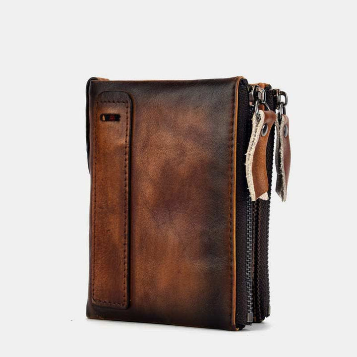 Zweifach gefaltete RFID-blockierende Lederbrieftasche, kurze Vordertaschen-Geldbörse für Herren