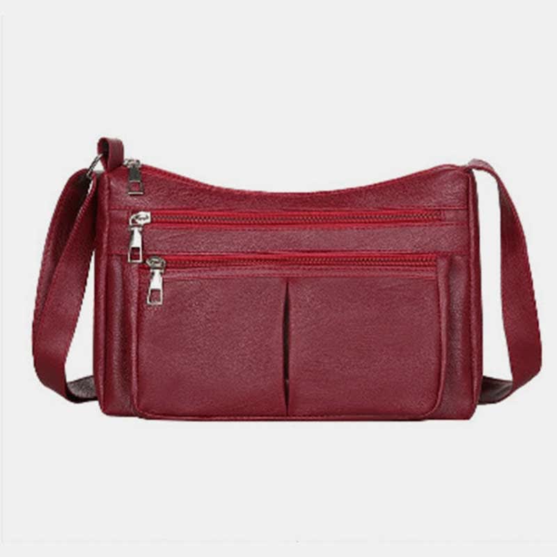 Umhängetasche mit 3 Reißverschlüssen für Damen, leichte, wasserdichte Schultertasche aus Leder