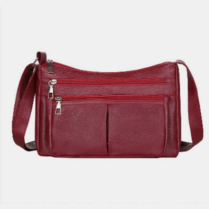 Umhängetasche mit 3 Reißverschlüssen für Damen, leichte, wasserdichte Schultertasche aus Leder