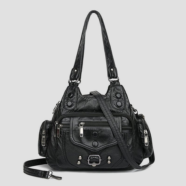 Tragetasche für Damen, Vintage, genietete Umhängetasche aus Leder mit mehreren Taschen