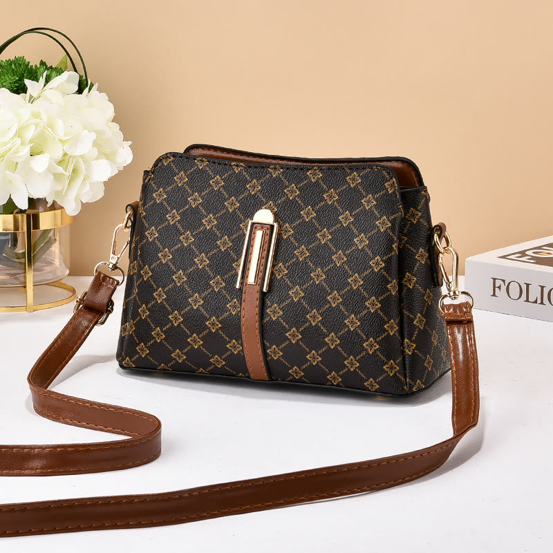 Dreifach karierte Satchel Damen Leder schicke Umhängetasche