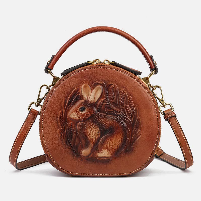 Retro Hase Prägung Handtasche Folk Custom Crossbody Leder Geldbörse