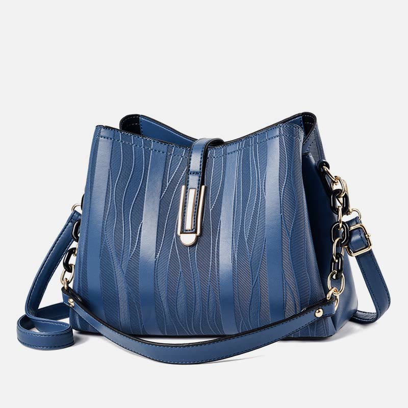 Handtasche mit Streifenmuster für Damen, groß, veganes Leder, Umhängetasche