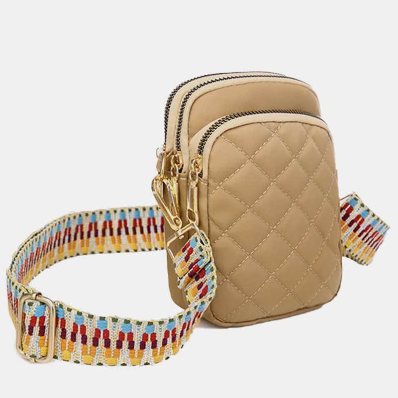 Gesteppte Umhängetasche mit dreifachem Reißverschluss, Handytasche, Schultertasche für Frauen und Mädchen