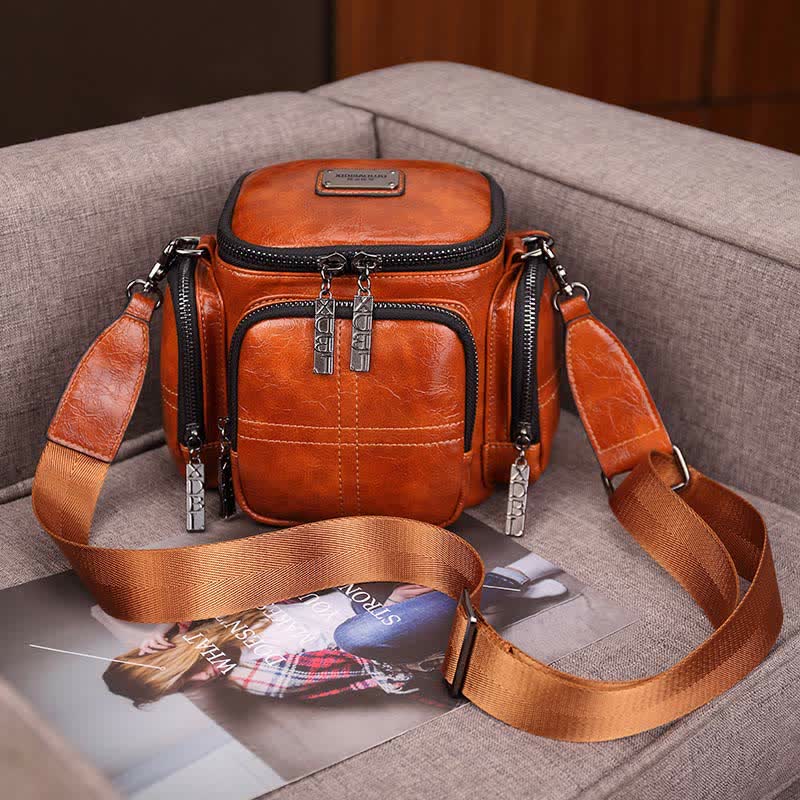 Kleine Retro-Kameratasche für Damen, Umhängetasche aus Ölwachsleder