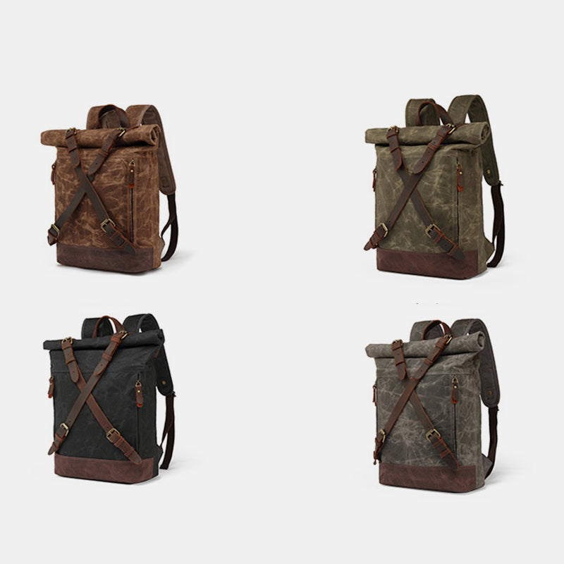 Unisex Leder Canvas gewachster Rucksack Reiserucksack wasserdichte Laptoptasche