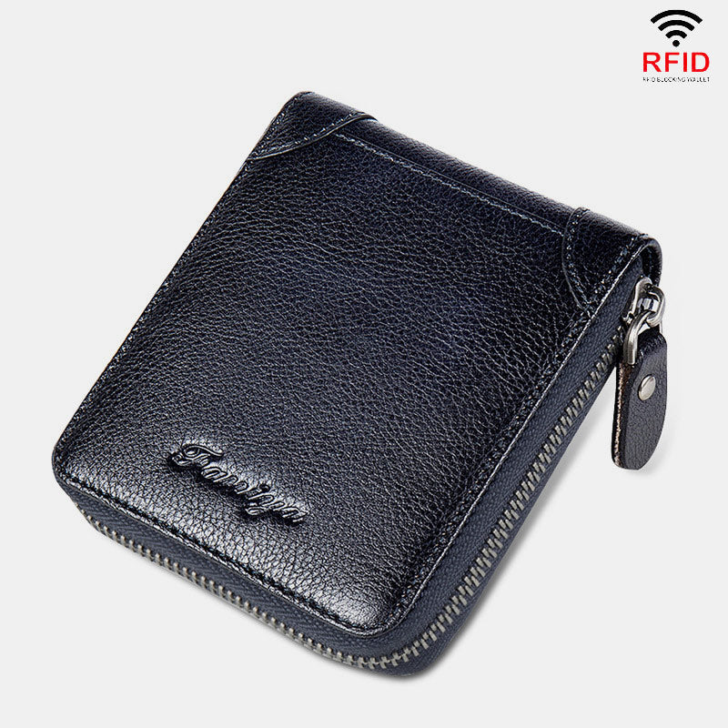 RFID-Diebstahlschutz Vintage-Geldbörse aus echtem Leder mit Reißverschluss