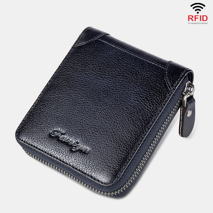 RFID-Diebstahlschutz Vintage-Geldbörse aus echtem Leder mit Reißverschluss