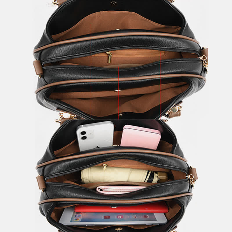 Damen Lederhandtasche mit mehreren Fächern, Umhängetasche, Hobo-Tasche