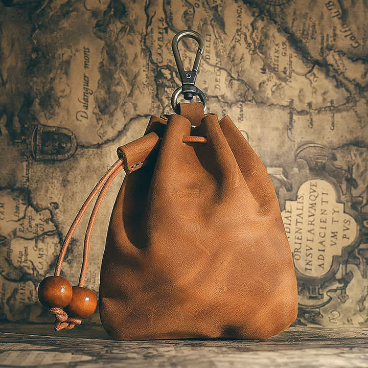 Vintage Münzgeldbörse Echtleder Beutel Brieftasche Kordelzug Aufbewahrungstasche