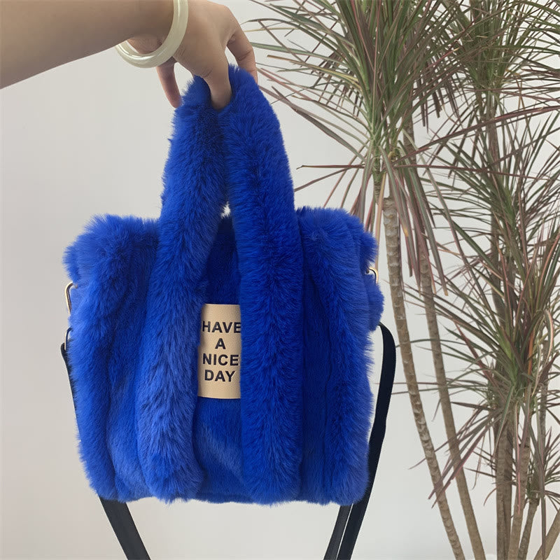 Umhängetasche für Damen, einfarbig, Kunstfell, große Handtasche