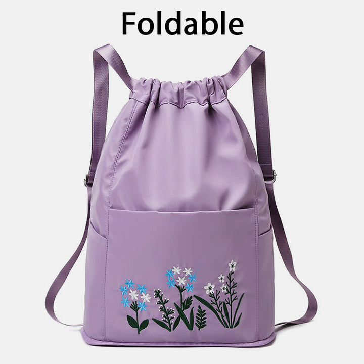Wasserdichter, faltbarer Fitness-Reiserucksack mit großer Kapazität und Blumenstickerei 