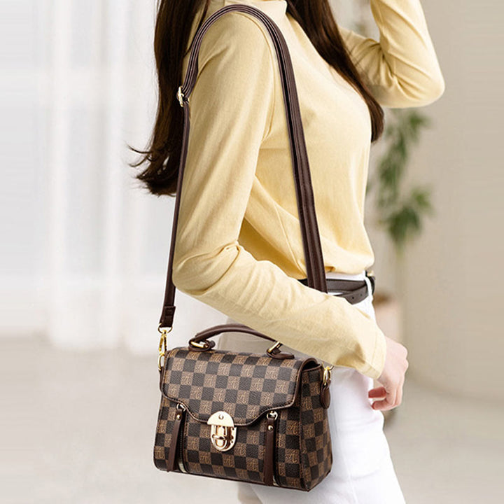 Klassische karierte Prägung Handtasche Damen Vegan Leder Retro Umhängetasche