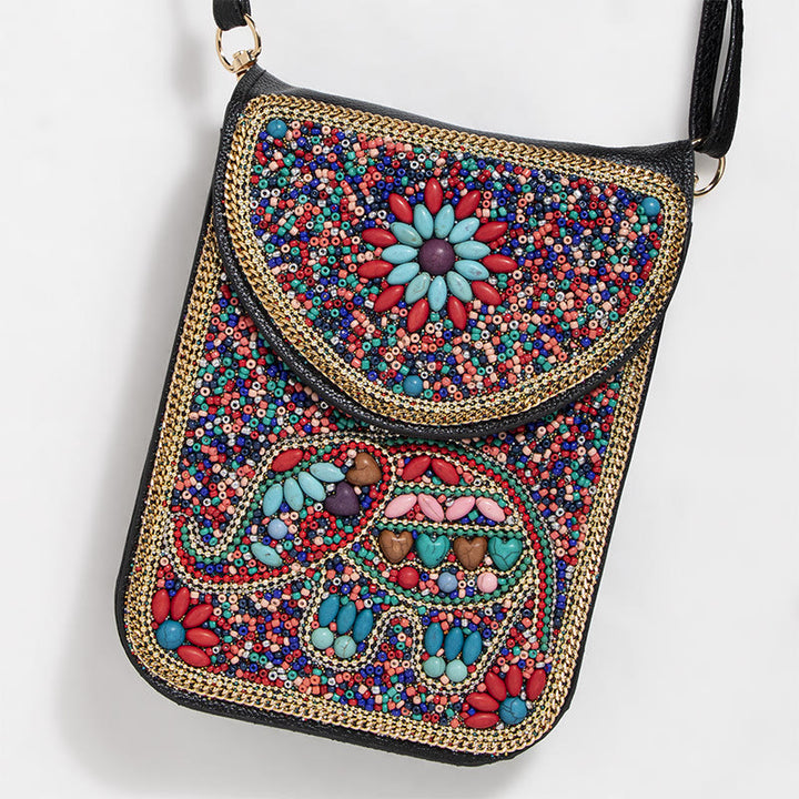 Bohemian Handytasche Damen Muschel Blumen Muster Magnetische Umhängetasche