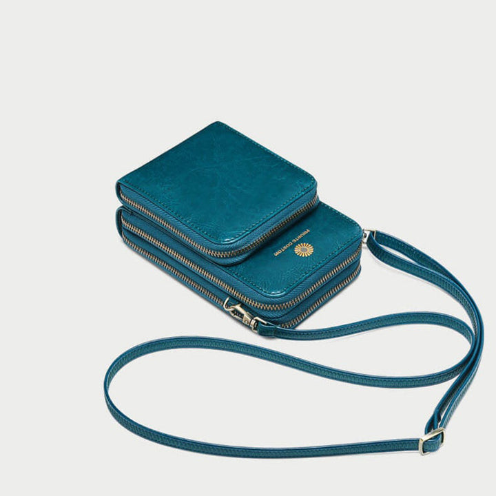 Sonnenblumen-Handytasche aus Leder, mehrere Fächer, Mini-Umhängetasche mit Kartenhalter, Münzgeldbörsen