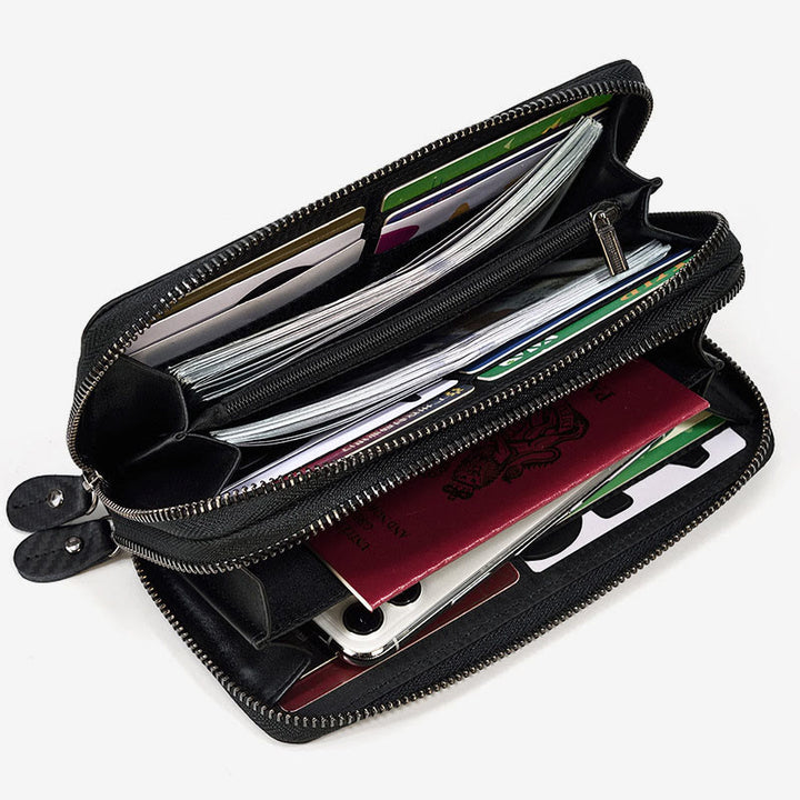 Lange Geldbörse für Herren aus echtem Leder, Retro, lässige Clutch