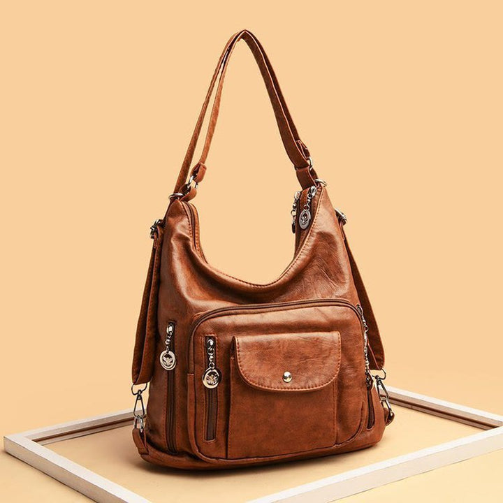 Einkaufstasche aus Leder im Vintage-Stil mit vielen Taschen und großer Kapazität