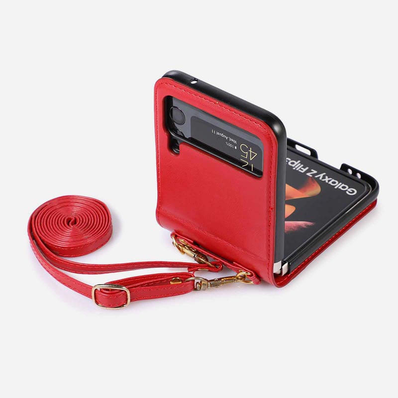 Samsung Galaxy Z Flip 3 Handyhülle, einfarbige Crossbody-Handytasche mit Kartenfach
