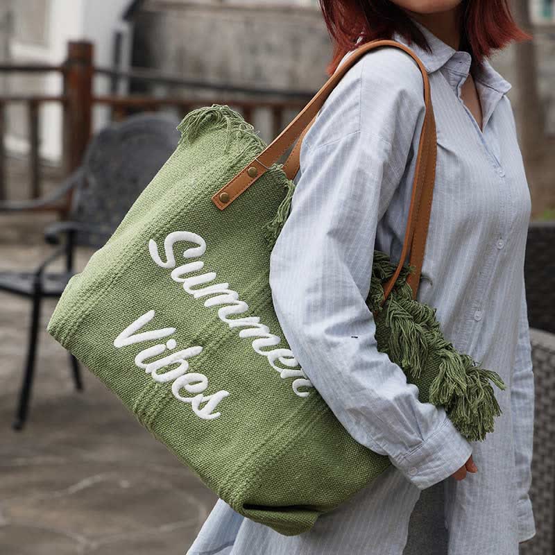 Canvas-Einkaufstasche, Sommer-Signatur, extragroße Schulterhandtasche, Geldbörsen