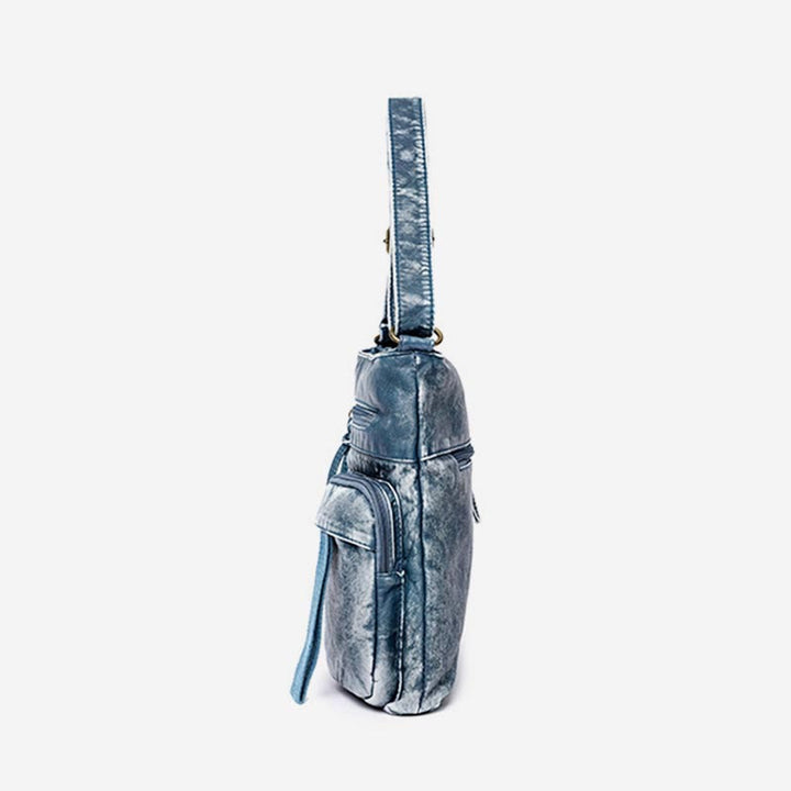Umhängetasche für Damen, gewaschene, lässige Schultertasche aus Denim-Leder