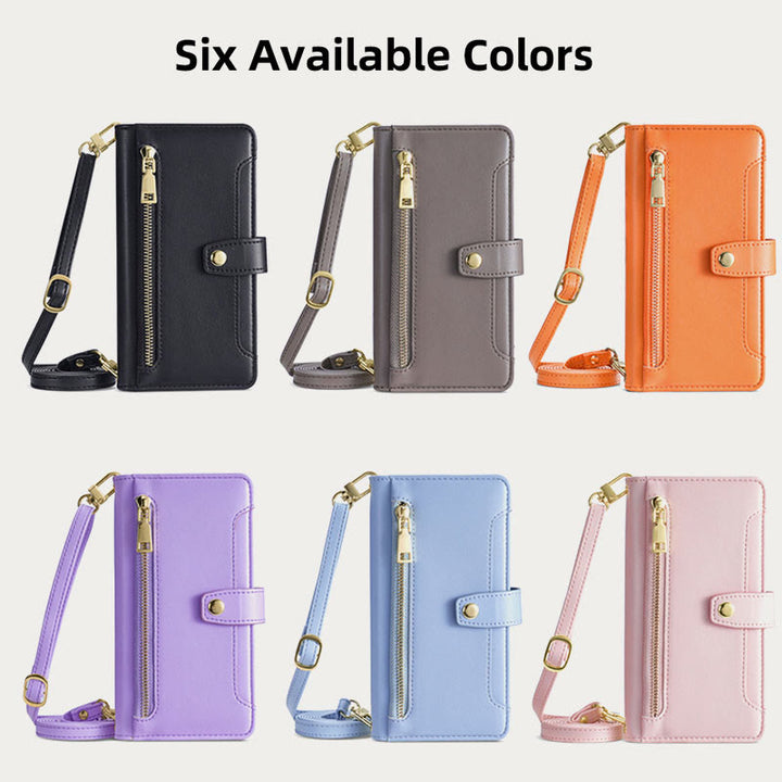 Kunstleder Wallet Case Handyhülle für iPhone mit Schultergurt