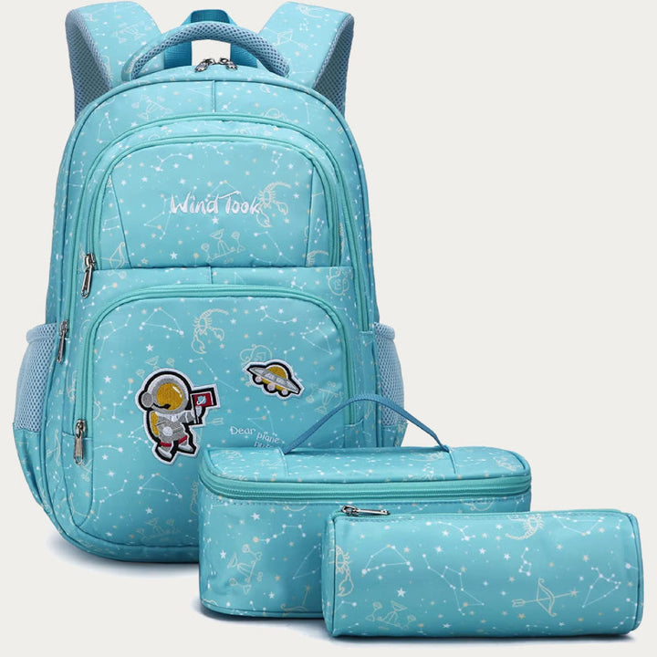 Rucksack für Mädchen, Stickerei, Schultasche mit Lunchbox für Kinder und Teenager