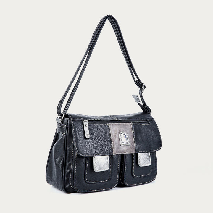 Umhängetasche für Damen, schlichte schwarze Leder-Umhängetasche