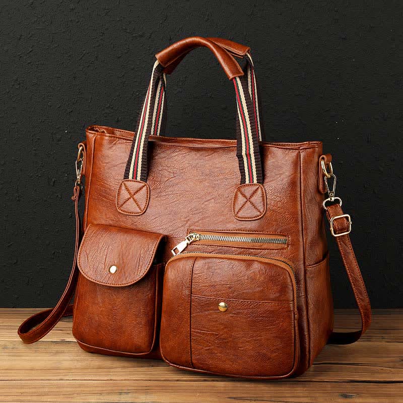 Tragetasche mit mehreren Taschen für Damen, Schultertasche aus PU-Leder, Umhängetasche