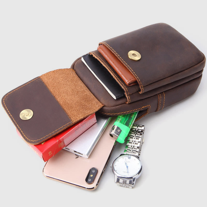 Gürteltasche für Herren, Retro-Stil, echtes Leder, zum Aufhängen, EDC-Tasche