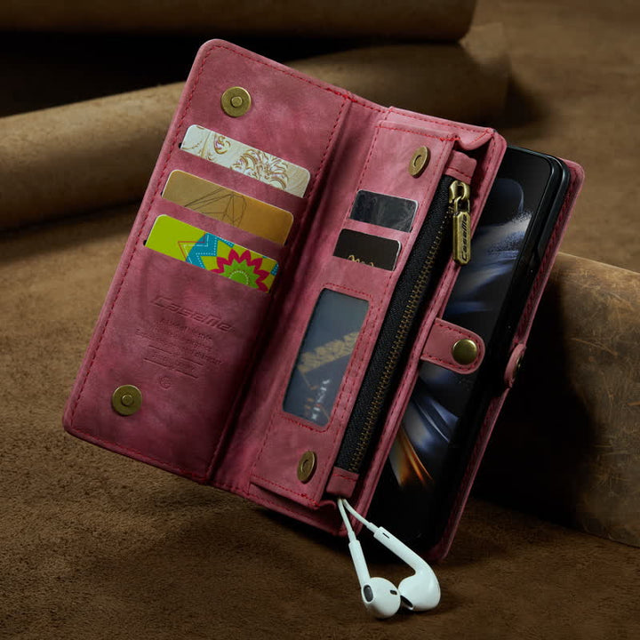 Robuste magnetische Leder-Brieftaschenhülle für Z Fold 4 mit Handschlaufe