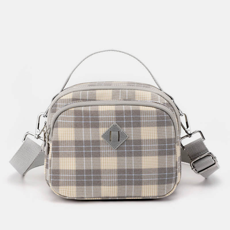 3-lagige Umhängetasche für Damen, leichte Schultertasche mit Karomuster