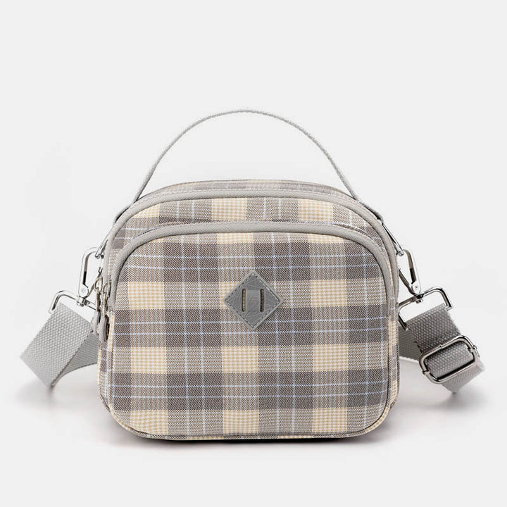 3-lagige Umhängetasche für Damen, leichte Schultertasche mit Karomuster