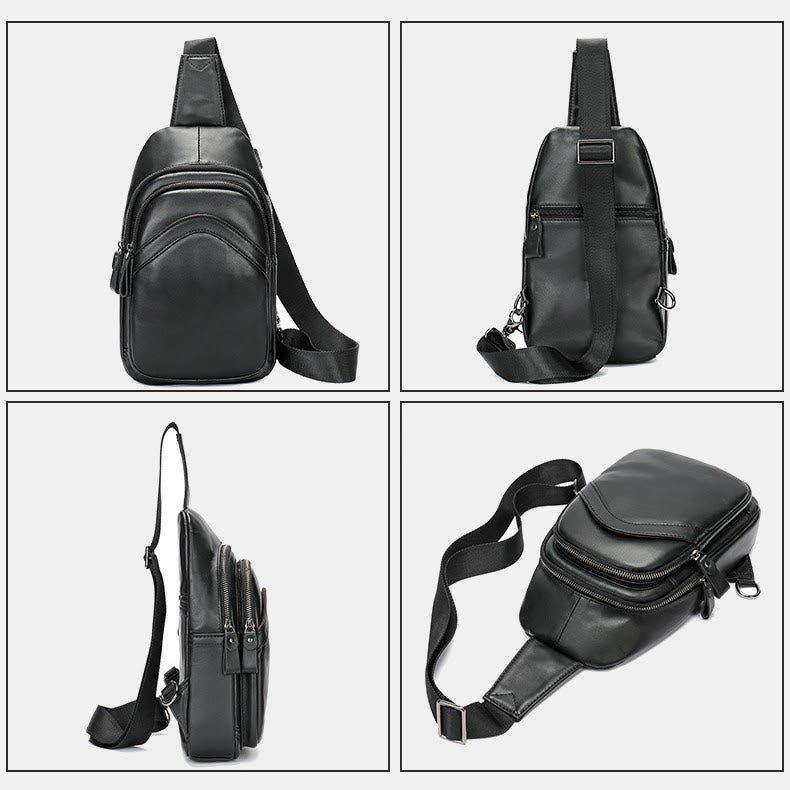 Schultertasche für Herren aus echtem Leder, lässiger Einkaufs-Tagesrucksack
