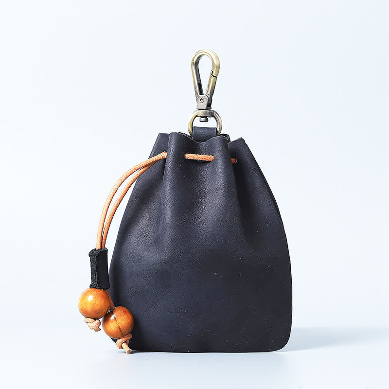Vintage Münzgeldbörse Echtleder Beutel Brieftasche Kordelzug Aufbewahrungstasche