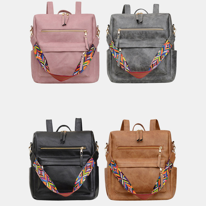 Multifunktionaler, lässiger Damen-Rucksack, Tagesrucksack aus Leder mit kariertem Muster und Schultergurt