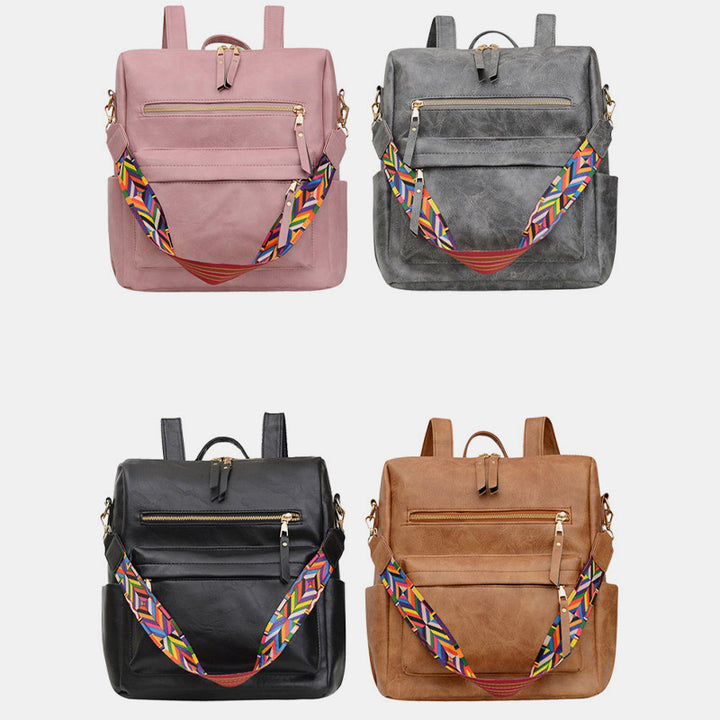 Multifunktionaler, lässiger Damen-Rucksack, Tagesrucksack aus Leder mit kariertem Muster und Schultergurt