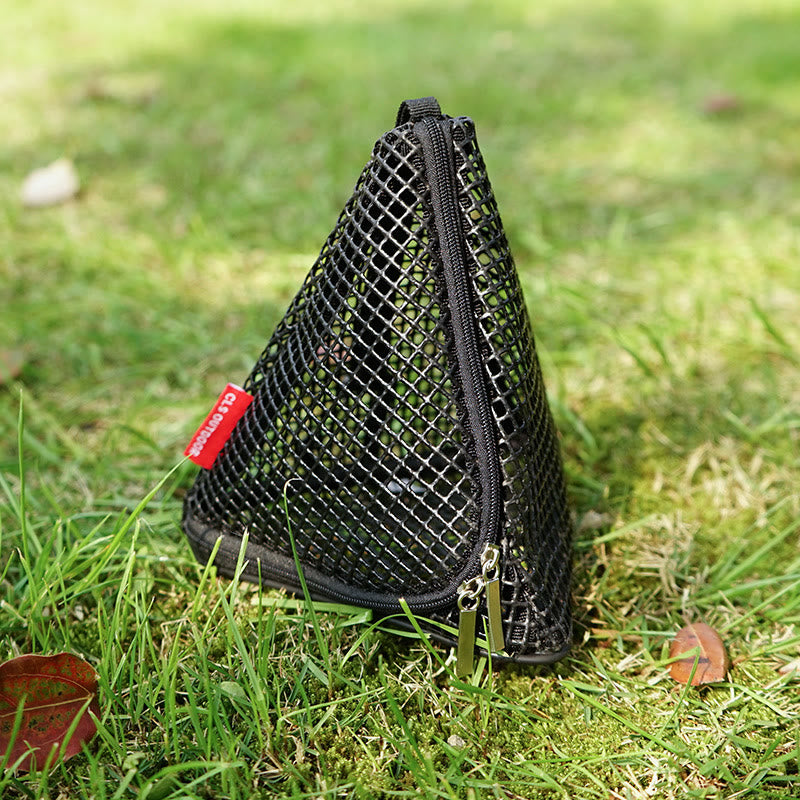 Aufbewahrungstasche für Outdoor-Camping, dreieckig, faltbar, Netz-Aufbewahrungskorb