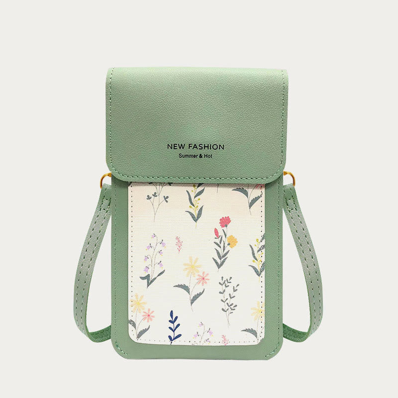 Handytasche für Damen, transparente, berührbare Umhängetasche mit Mini-Aufdruck
